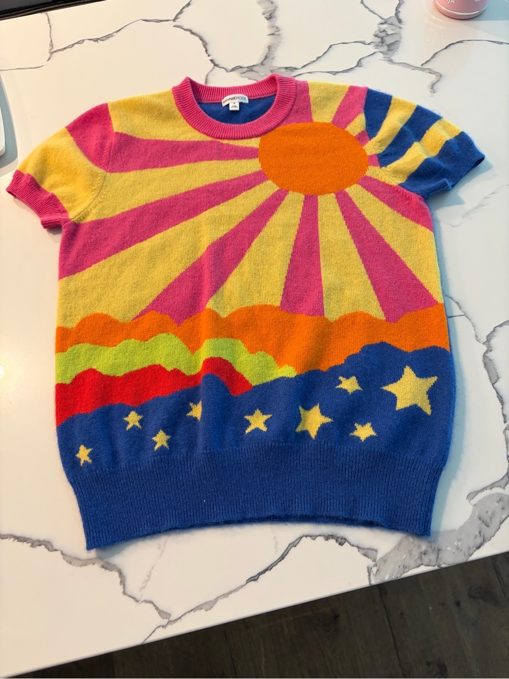 Minnie Rose Multicolor Sunrise & Stars Short Sleeve Sweater